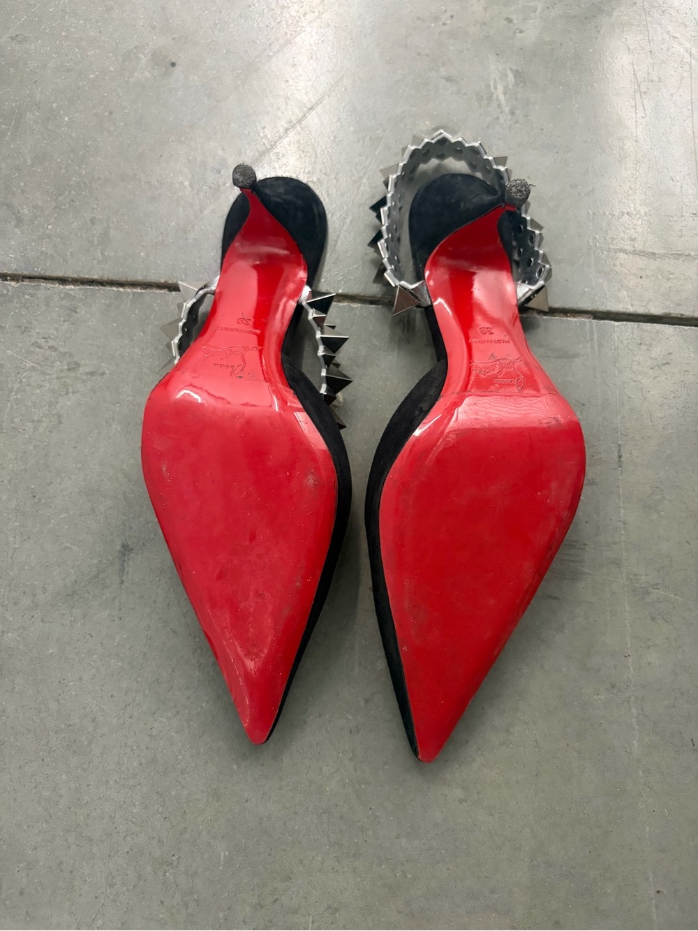 Designer Black Suede Pointed Toe Slingback Pumps with Red Sole
